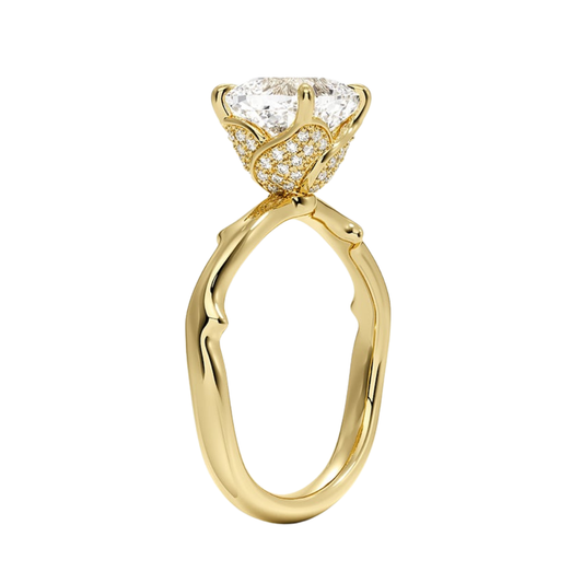 1 TO 5 CT Luxury Lab Grown Cushion Cut Rose Thorn Hidden Accent Diamond Ring with Pave Basket in 10K/14K/18K Gold | Pooja Diamond | IGI Certified Lab Diamond