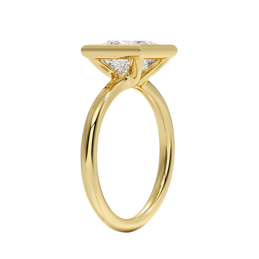 1 TO 5 CT Lab Grown Princess Cut Diamond Freesia Bezel Solitaire Ring in 10K/14K/18K Gold | Modern Twisted Cathedral Setting | IGI Certified Lab Diamond