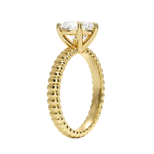 1 TO 5 CT Lab Grown Heart Cut Diamond Petra Textured Solitaire Ring in 10K/14K/18K Gold with Beaded Band | IGI Certified Lab Diamond