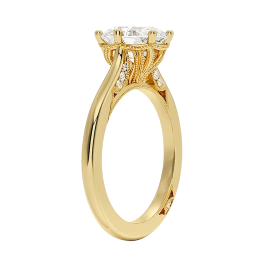 1 To 5 Ct Lab Grown Oval Cut Simply Tacori Crown Diamond Ring in 10K/14K/18K Gold with Hidden Halo – Elegant Solitaire Design | Pooja Diamonds | IGI Certified Lab Diamond