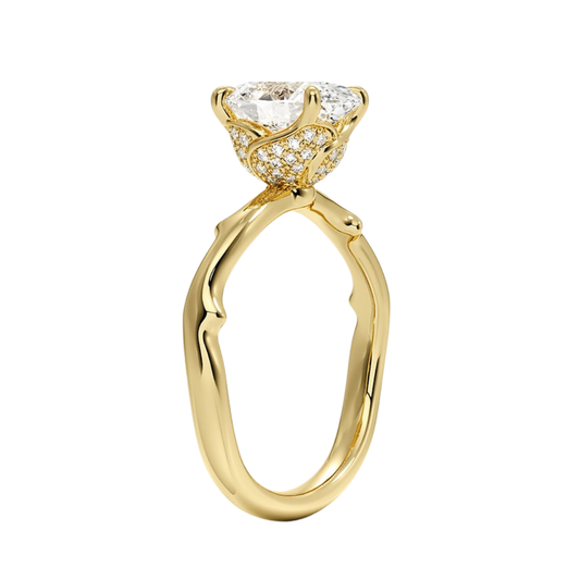 1 TO 5 CT Luxury Lab Grown Oval Cut Rose Thorn Hidden Accent Diamond Ring with Pave Basket in 10K/14K/18K Gold | Pooja Diamond | IGI Certified Lab Diamond