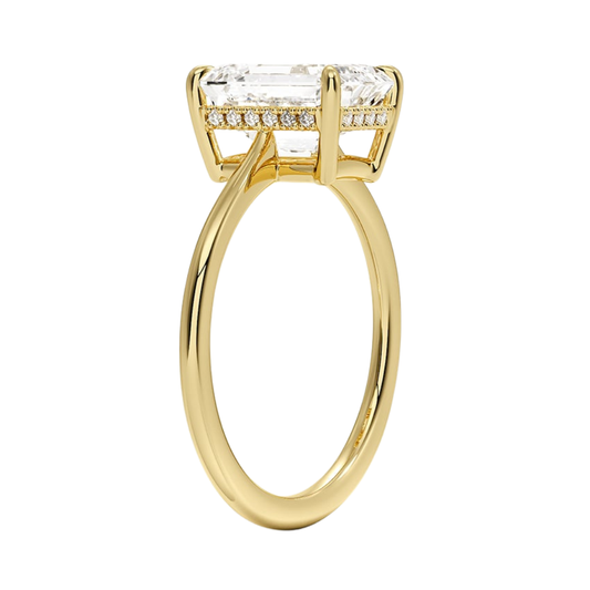 1 TO 5 CT Luxury Emerald Cut Lab Grown Diamond Ring with Elle Hidden Halo in 10K/14K/18K Gold | Pooja Diamond | IGI Certified Lab Diamond
