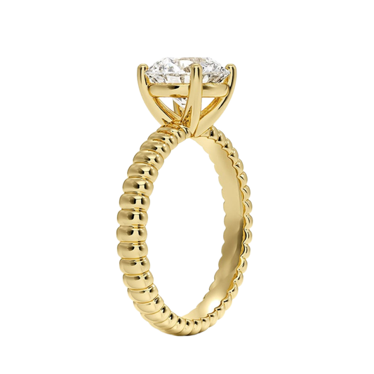 1 TO 5 CT Lab Grown Round Cut Diamond Petra Textured Solitaire Ring in 10K/14K/18K Gold with Beaded Band | IGI Certified Lab Diamond