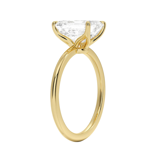 1 TO 5 CT Lab Grown Emerald Cut Diamond Petite Elodie 1.5mm Solitaire Ring in 10K/14K/18K Gold – Classic Cathedral Setting | IGI Certified Lab Diamond