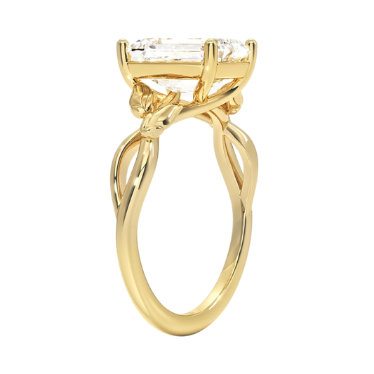 1 TO 5 CT Lab Grown Emerald Cut Diamond Ring in 10K/14K/18K Gold | Twisted Split Shank Solitaire | IGI Certified Lab Diamond