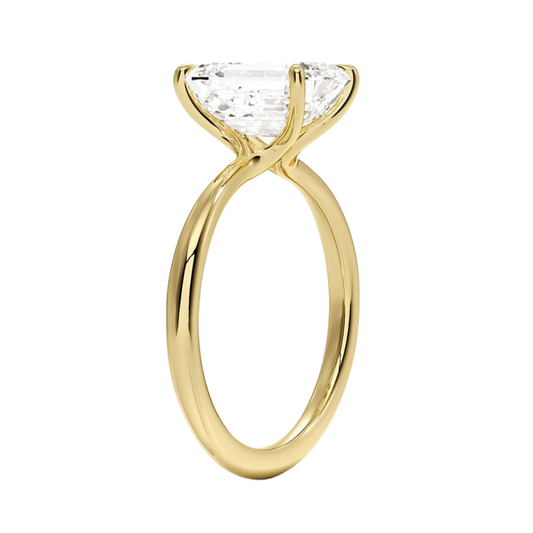1 TO 5 CT Lab Grown Emerald Cut Diamond Freesia 2mm Solitaire Ring in 10K/14K/18K Gold | Minimalist Twisted Prong Design | IGI Certified Lab Diamond