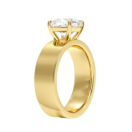 1 TO 5 CT Lab Grown Cushion Cut Diamond Peyton 6mm Solitaire Ring in 10K/14K/18K Gold with Extra-Wide Polished Band | Pooja Diamond | IGI Certified Lab Diamond