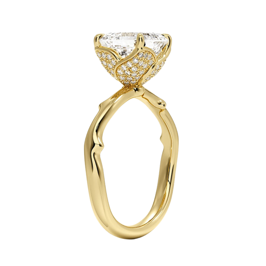 1 TO 5 CT Luxury Lab Grown Asscher Cut Rose Thorn Hidden Accent Diamond Ring with Pave Basket in 10K/14K/18K Gold | Pooja Diamond | IGI Certified Lab Diamond