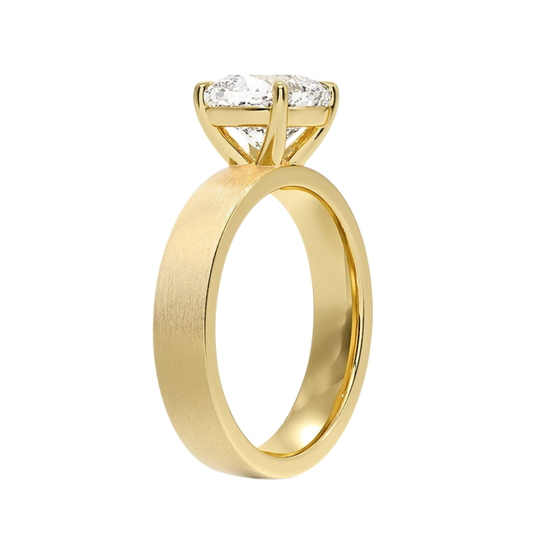 1 TO 5 CT Lab Grown Cushion Cut Diamond Peyton 4mm Satin Finish Solitaire Ring in 10K/14K/18K Gold with Brushed Wide Band | IGI Certified Lab Diamond