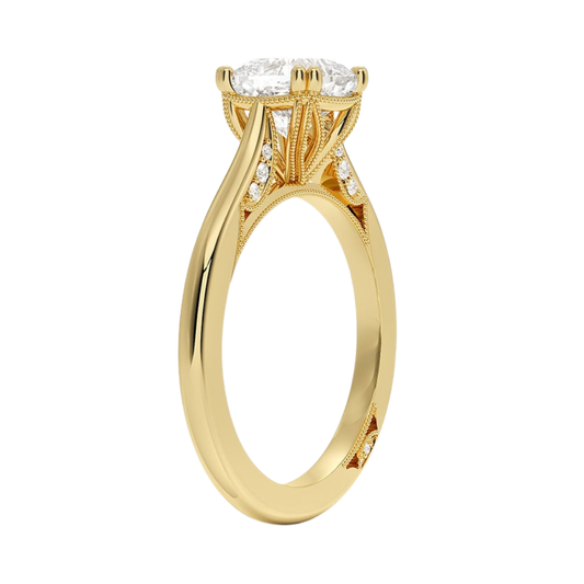 1 To 5 Ct Lab Grown Cushion Cut Simply Tacori Crown Diamond Ring in 10K/14K/18K Gold with Hidden Halo – Elegant Solitaire Design | Pooja Diamonds | IGI Certified Lab Diamond