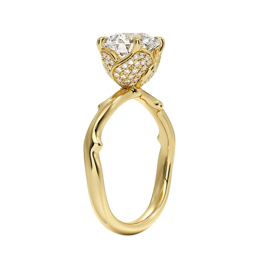 1 TO 5 CT Luxury Lab Grown Round Cut Rose Thorn Hidden Accent Diamond Ring with Pave Basket in 10K/14K/18K Gold | Pooja Diamond | IGI Certified Lab Diamond