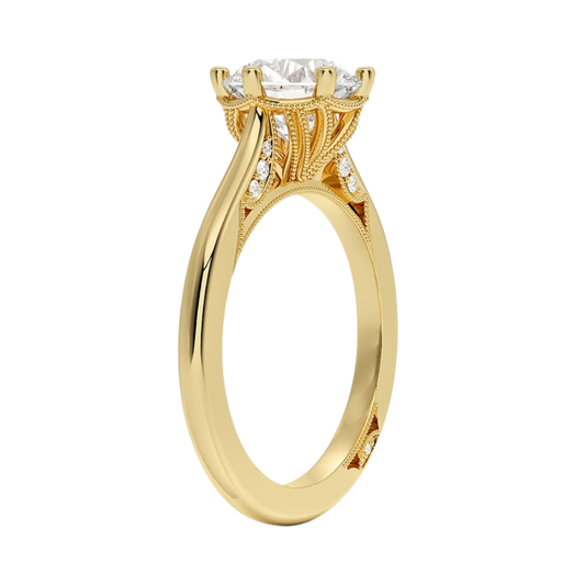 1 To 5 Ct Lab Grown Round Cut Simply Tacori Crown Diamond Ring in 10K/14K/18K Gold with Hidden Halo – Elegant Solitaire Design | Pooja Diamonds | IGI Certified Lab Diamond