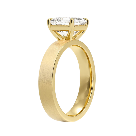 1 TO 5 CT Lab Grown Asscher Cut Diamond Peyton 4mm Satin Finish Solitaire Ring in 10K/14K/18K Gold with Brushed Wide Band | IGI Certified Lab Diamond
