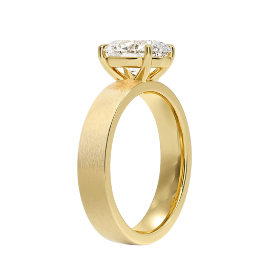 1 TO 5 CT Lab Grown Oval Cut Diamond Peyton 4mm Satin Finish Solitaire Ring in 10K/14K/18K Gold with Brushed Wide Band | IGI Certified Lab Diamond