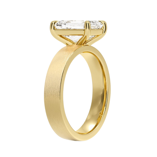 1 TO 5 CT Lab Grown Emerald Cut Diamond Peyton 4mm Satin Finish Solitaire Ring in 10K/14K/18K Gold with Brushed Wide Band | IGI Certified Lab Diamond