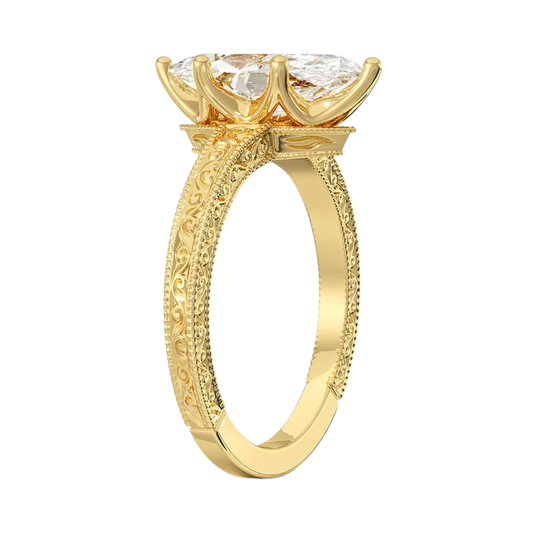 1 TO 5 CT Lab Grown Marquise Cut Diamond Hudson Engraved Ring in 10K/14K/18K Gold | Pooja Diamond | IGI Certified Lab Diamond