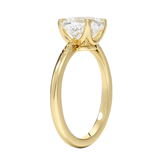 1 TO 5 CT Lab Grown Cushion Diamond Laurel Engraved Ring in 10K/14K/18K Gold | Solitaire Design | IGI Certified Lab Diamond