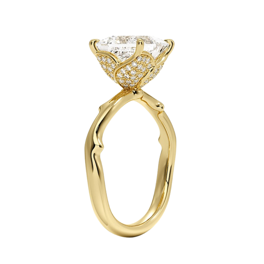 1 TO 5 CT Luxury Lab Grown Princess Cut Rose Thorn Hidden Accent Diamond Ring with Pave Basket in 10K/14K/18K Gold | Pooja Diamond | IGI Certified Lab Diamond