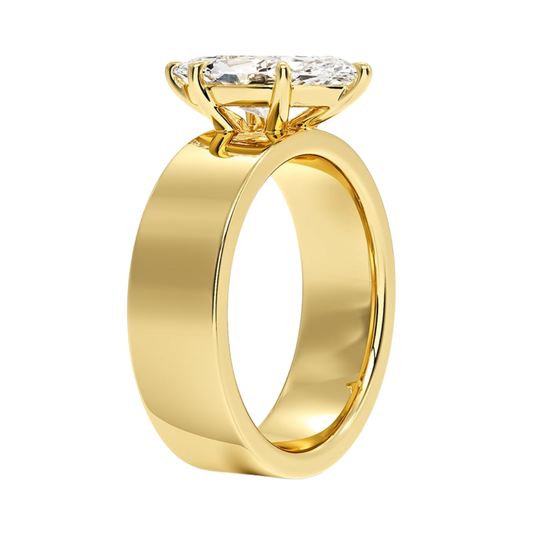 1 TO 5 CT Lab Grown Marquise Cut Diamond Peyton 6mm Solitaire Ring in 10K/14K/18K Gold with Extra-Wide Polished Band | Pooja Diamond | IGI Certified Lab Diamond