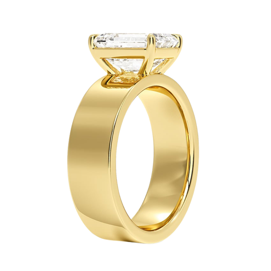 1 TO 5 CT Lab Grown Emerald Cut Diamond Peyton 6mm Solitaire Ring in 10K/14K/18K Gold with Extra-Wide Polished Band | Pooja Diamond | IGI Certified Lab Diamond