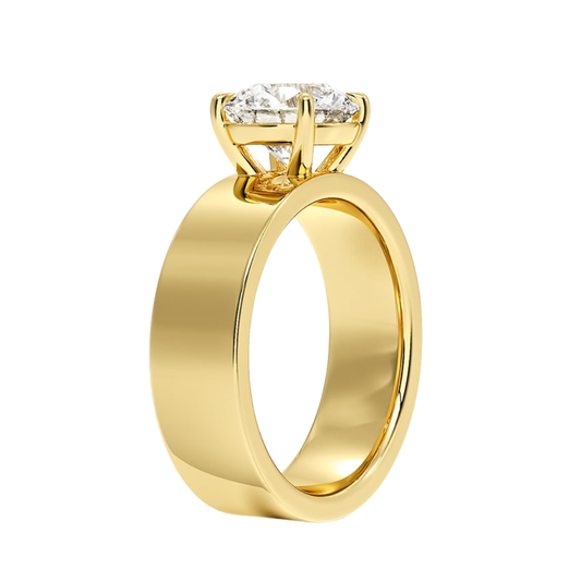 1 TO 5 CT Lab Grown Round Cut Diamond Peyton 6mm Solitaire Ring in 10K/14K/18K Gold with Extra-Wide Polished Band | Pooja Diamond | IGI Certified Lab Diamond