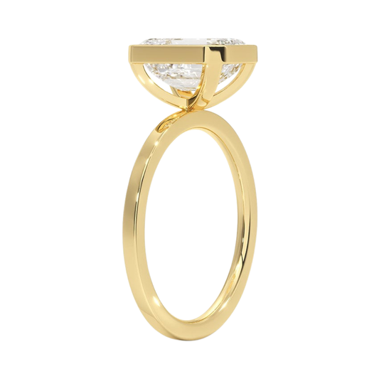 1 TO 5 CT Lab Grown Emerald Cut Diamond Noemi Bezel Ring in 10K/14K/18KGold – Modern Basket Setting | Pooja Diamond | IGI Certified Lab Diamond