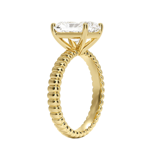1 TO 5 CT Lab Grown Radiant Cut Diamond Petra Textured Solitaire Ring in 10K/14K/18K Gold with Beaded Band | IGI Certified Lab Diamond
