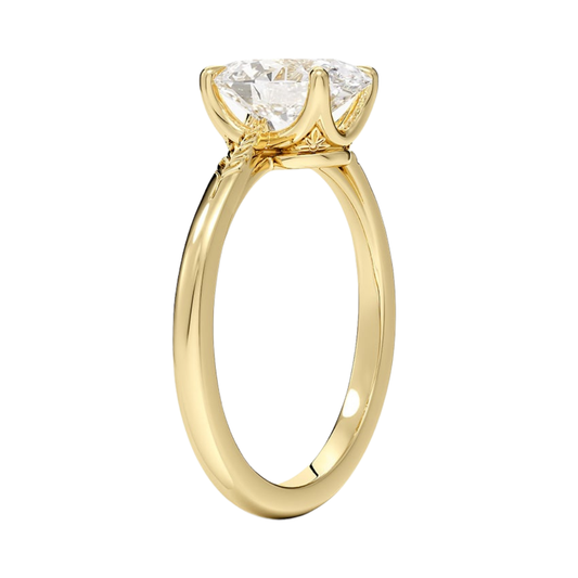 1 TO 5 CT Lab Grown Oval Diamond Laurel Engraved Ring in 10K/14K/18K Gold | Solitaire Design | IGI Certified Lab Diamond
