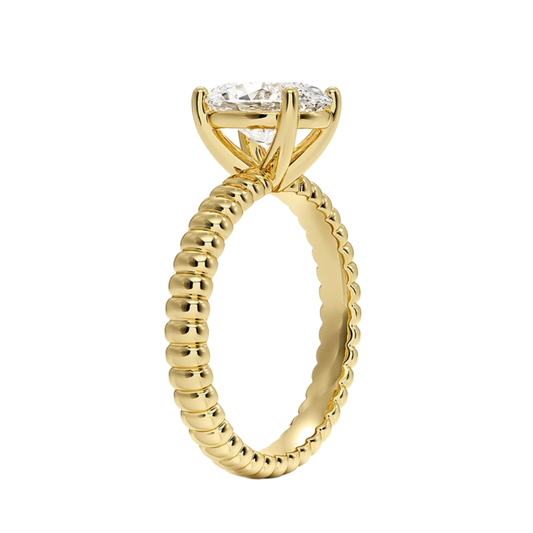 1 TO 5 CT Lab Grown Oval Cut Diamond Petra Textured Solitaire Ring in 10K/14K/18K Gold with Beaded Band | IGI Certified Lab Diamond