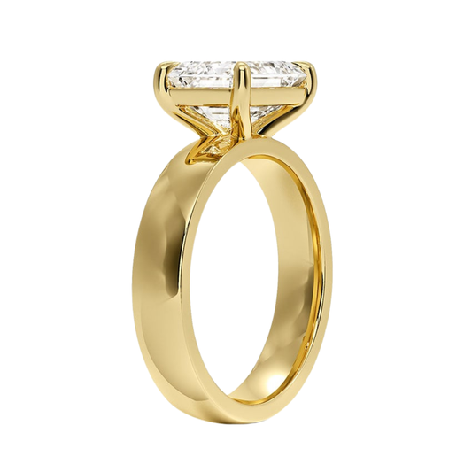 1 TO 5 CT Lab Grown Emerald Cut Diamond Peyton East-West Solitaire Ring in 10K/14K/18K Gold with Wide Rounded Polished Band | Pooja Diamonds | IGI Certified Lab Diamond