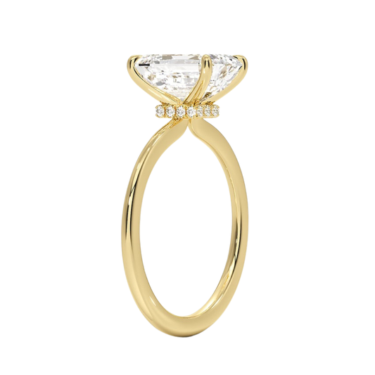 1 TO 5 CT Lab Grown Emerald Cut Petite Secret Halo Diamond Ring in 10K/14K/18K Gold with Hidden Accent Detail |IGI Certified Lab Diamond