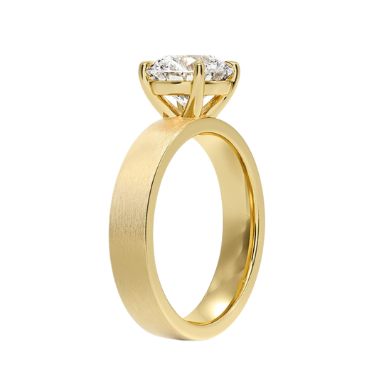 1 TO 5 CT Lab Grown Round Cut Diamond Peyton 4mm Satin Finish Solitaire Ring in 10K/14K/18K Gold with Brushed Wide Band | IGI Certified Lab Diamond