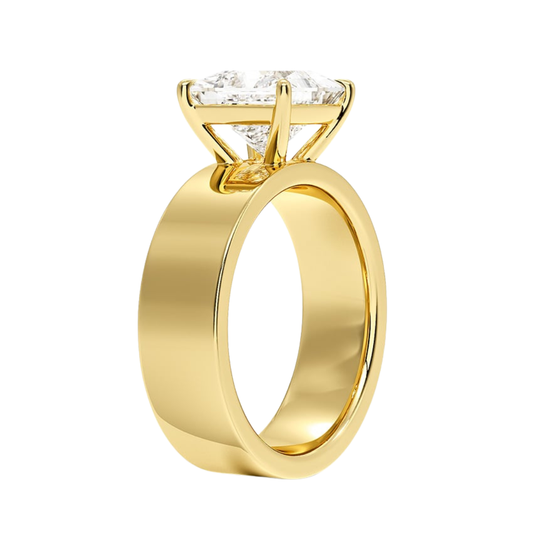 1 TO 5 CT Lab Grown Princess Cut Diamond Peyton 6mm Solitaire Ring in 10K/14K/18K Gold with Extra-Wide Polished Band | Pooja Diamond | IGI Certified Lab Diamond