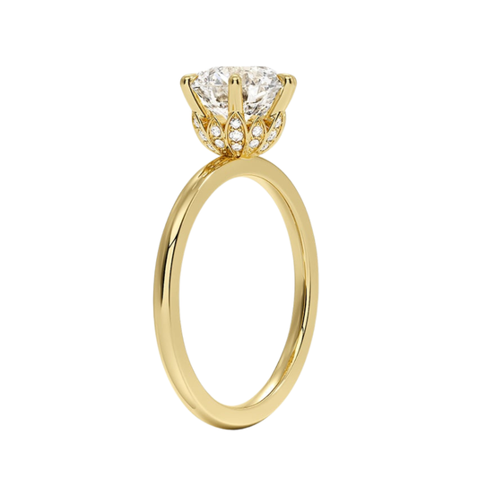 1 TO 5 CT Elegant Lab Grown Round Cut Petal Six Prong Diamond Ring with Hidden Halo in 10K/14K/18K Gold | Pooja Diamond | IGI Certified Lab Diamond
