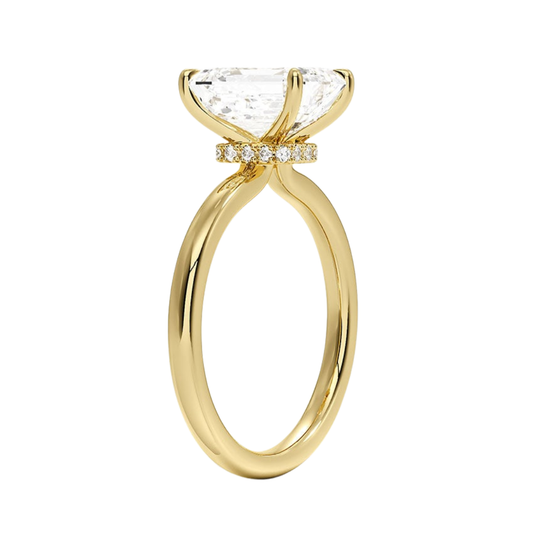 1 To 5 Ct Lab Grown Emerald Cut Secret Halo 2mm Diamond Ring with Hidden Halo in 10K/14K/18K Gold | Pooja Diamond | IGI Certified Lab Diamond