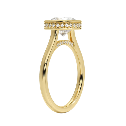 1 TO 5 CT Lab Grown Cushion Cut Diamond Ring with Hidden Pavé Gallery in 10K/14K/18K Gold | Pooja Diamond | IGI Certified Lab Diamond