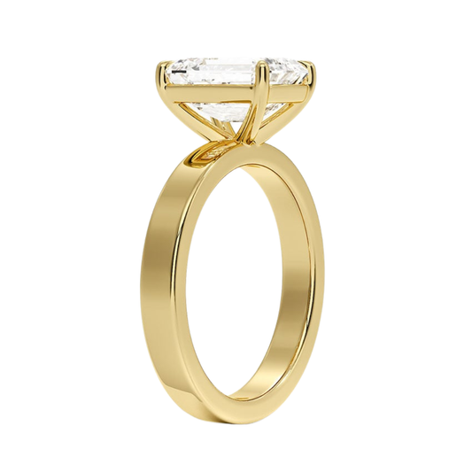 1 TO 5 CT Lab Grown Emerald Cut Diamond Peyton 3mm Solitaire Ring in 10K/14K/18K Gold – Classic Flat Band Design | IGI Certified Lab Diamond