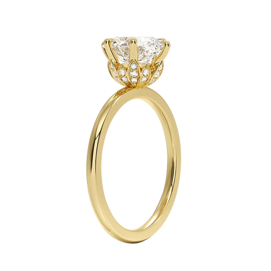 1 TO 5 CT Elegant Lab Grown Oval Cut Petal Six Prong Diamond Ring with Hidden Halo in 10K/14K/18K Gold | Pooja Diamond | IGI Certified Lab Diamond
