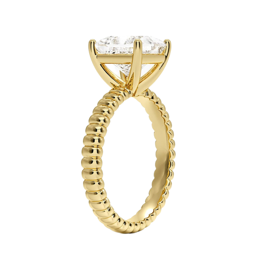 1 TO 5 CT Lab Grown Princess Cut Diamond Petra Textured Solitaire Ring in 10K/14K/18K Gold with Beaded Band | IGI Certified Lab Diamond