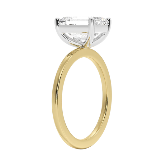 1 TO 5 CT Lab Grown Emerald Cut Diamond Mixed Metal Perfect Fit Solitaire Ring in 10K/14K/18K Gold – Classic High-Set Design | Pooja Diamond | IGI Certified Lab Diamond