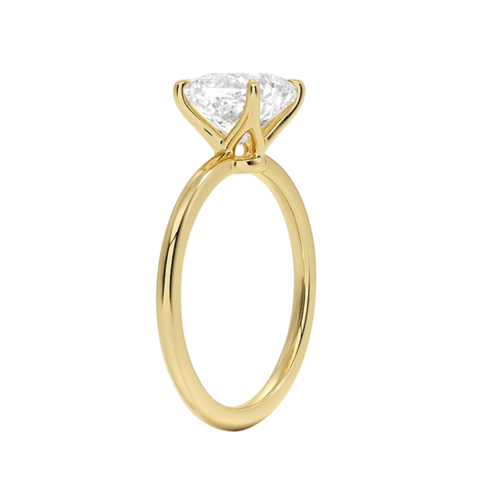 1 TO 5 CT Lab Grown Cushion Cut Diamond Petite Elodie 1.5mm Solitaire Ring in 10K/14K/18K Gold – Classic Cathedral Setting | IGI Certified Lab Diamond