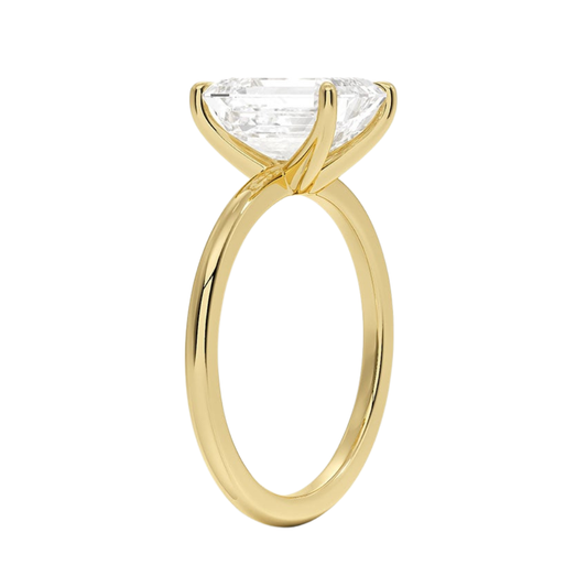 1 TO 5 CT Lab Grown Emerald Cut Diamond Fairmined 1.5mm Comfort Fit Solitaire Ring in 10K/14K/18K Gold | Elegant Four-Prong Setting | IGI Certified Lab Diamond