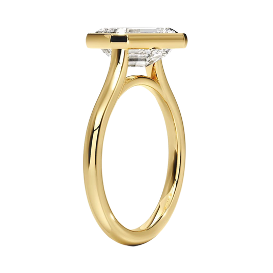 1 TO 5 CT Contemporary Lab Grown Emerald Cut Diamond Luna East-West Bezel Solitaire Ring in 10K/14K/18K Gold | Pooja Diamond | IGI Certified Lab Diamond