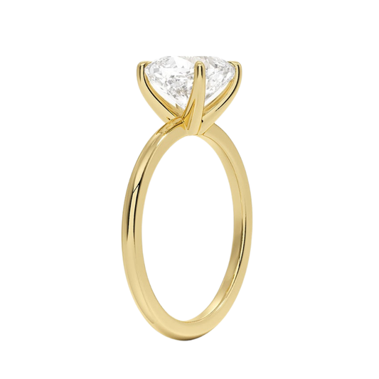 1 TO 5 CT Lab Grown Cushion Cut Diamond Fairmined 1.5mm Comfort Fit Solitaire Ring in 10K/14K/18K Gold | Elegant Four-Prong Setting | IGI Certified Lab Diamond