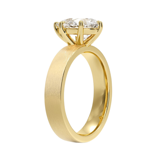 1 TO 5 CT Lab Grown Pear Cut Diamond Peyton 4mm Satin Finish Solitaire Ring in 10K/14K/18K Gold with Brushed Wide Band | IGI Certified Lab Diamond