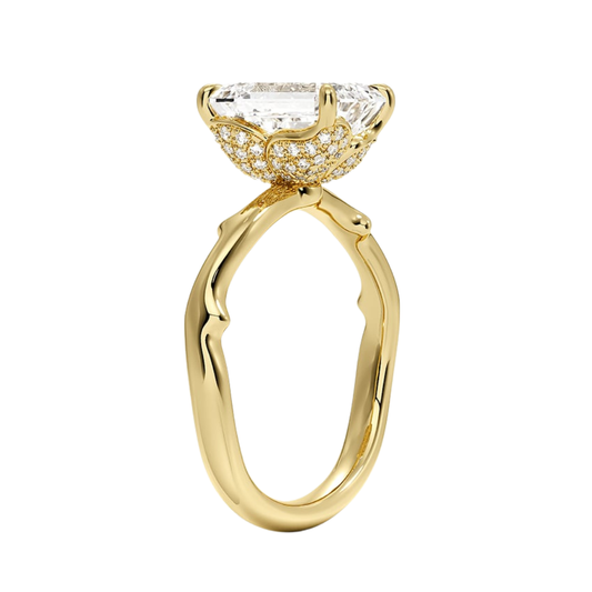 1 TO 5 CT Luxury Lab Grown Emerald Cut Rose Thorn Hidden Accent Diamond Ring with Pave Basket in 10K/14K/18K Gold | Pooja Diamond | IGI Certified Lab Diamond