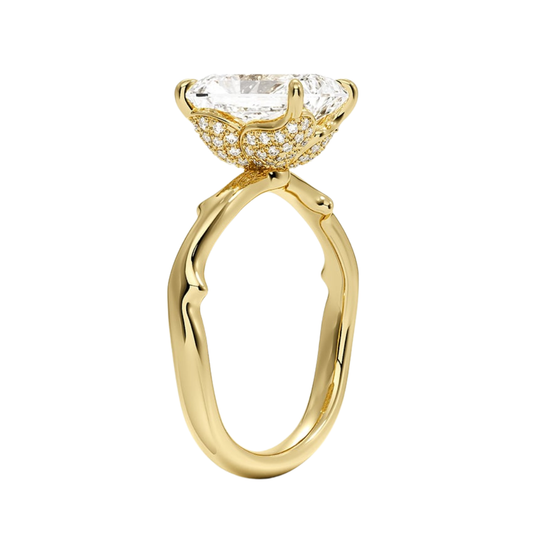 1 TO 5 CT Luxury Lab Grown Radiant Cut Rose Thorn Hidden Accent Diamond Ring with Pave Basket in 10K/14K/18K Gold | Pooja Diamond | IGI Certified Lab Diamond